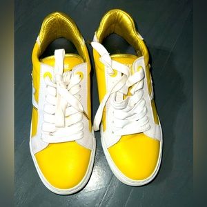 Zadig & Voltaire Paris leather sneakers yellow gold white size 38 USA size 7